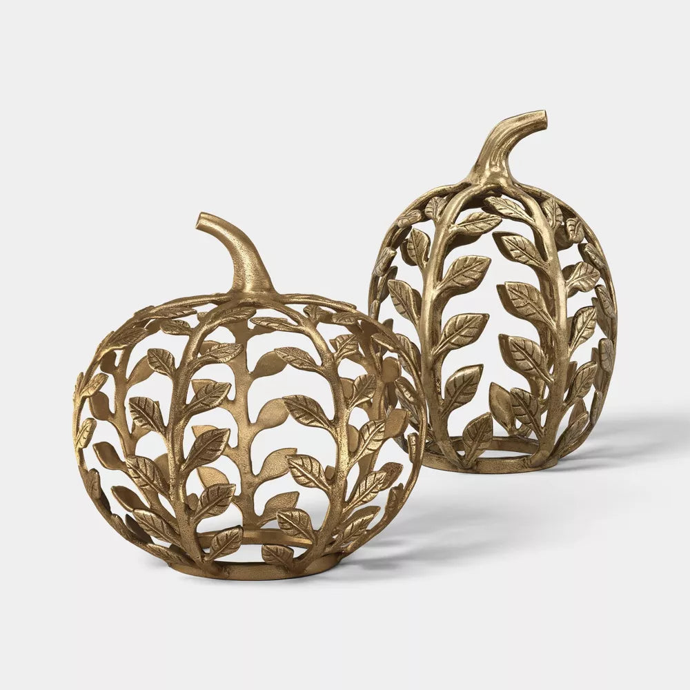 Round Metal Botanical Pumpkin Desktop Decor