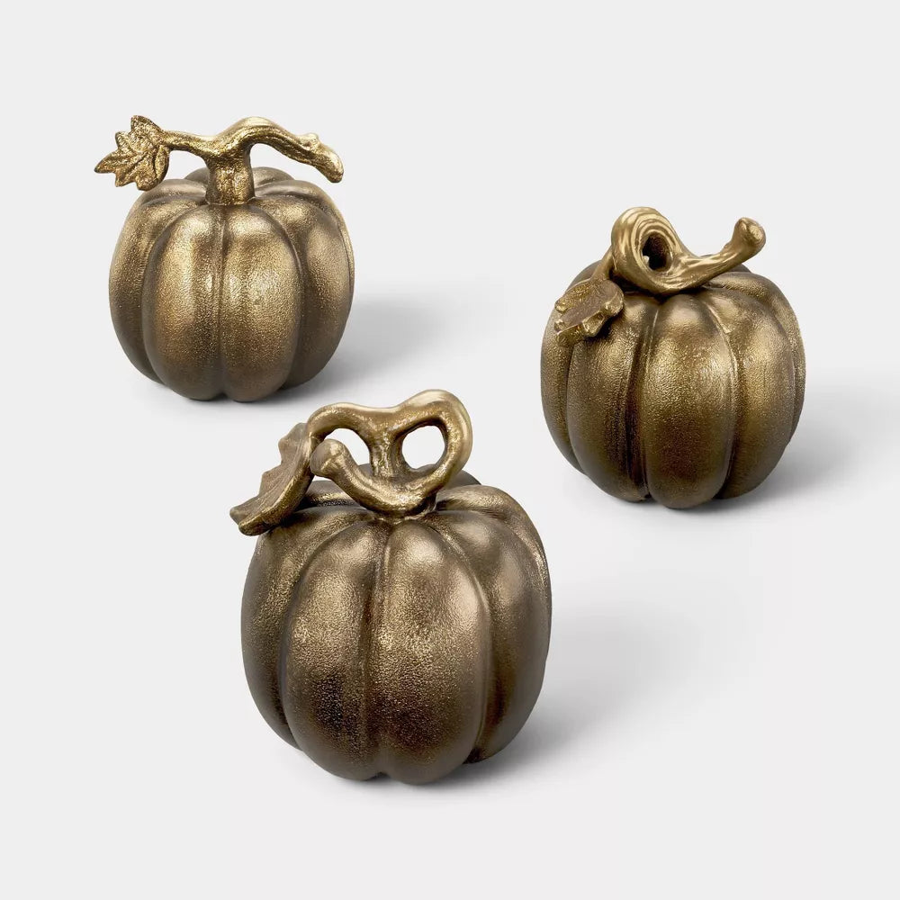 Set of 3 Mini Metal Fall Pumpkin Desktop Decor