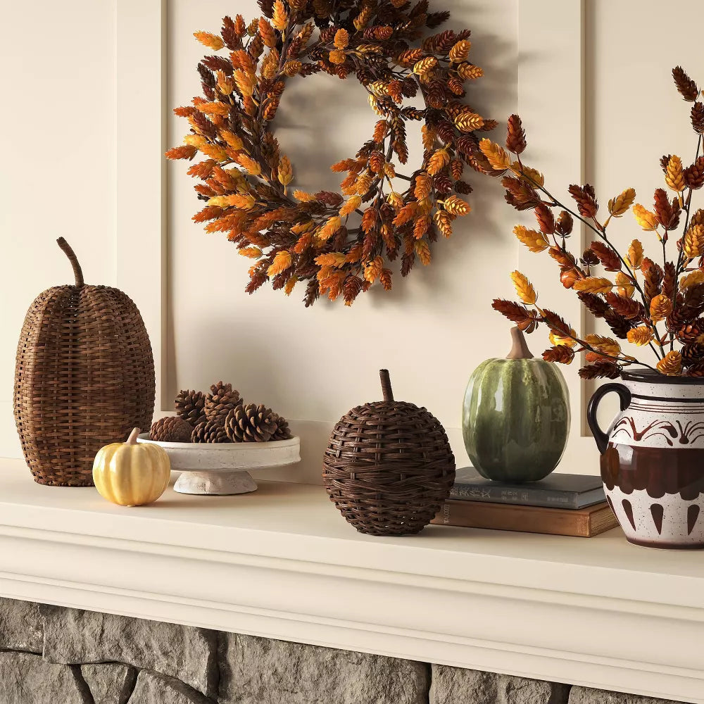 8 Inch Large Dark Woven Fall Pumpkin Desktop Decor
